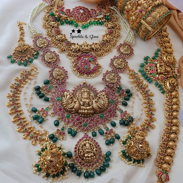 Intricately Carved Idol Lakshmi Peacock Design Bridal Set