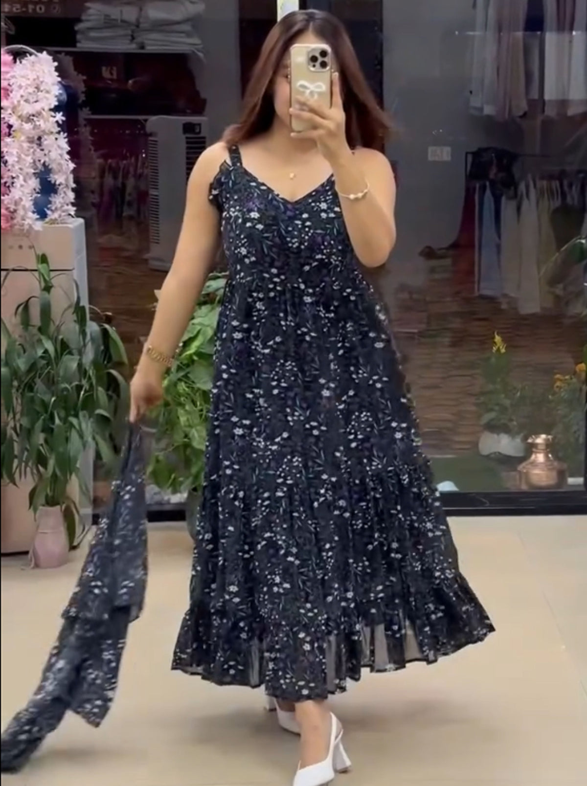 FIRANA-Flared Tiered Georgette Gown with Jacket