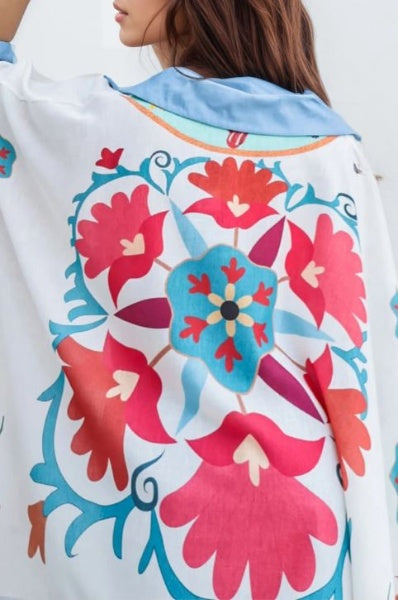 Blue Aura Artistic Flower Printed Loose-Shirt