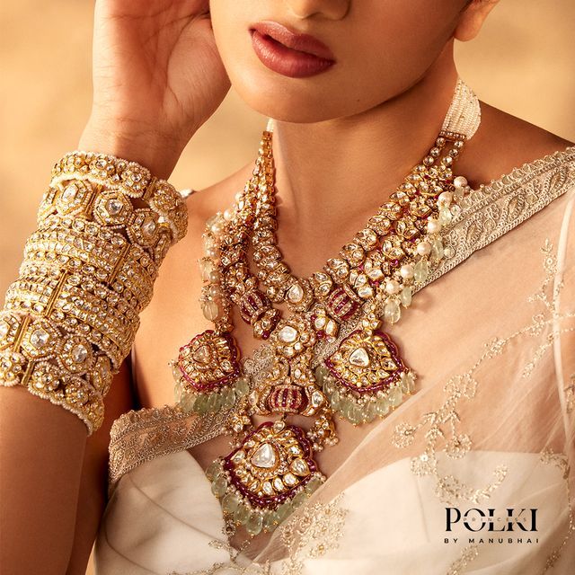 beautiful Polki necklace and kangan  with sea green stones is something perfect to compliment