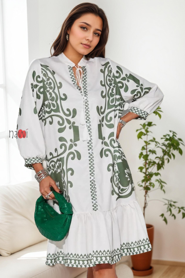 Azure Sky Blue Boho Ruffle Dress