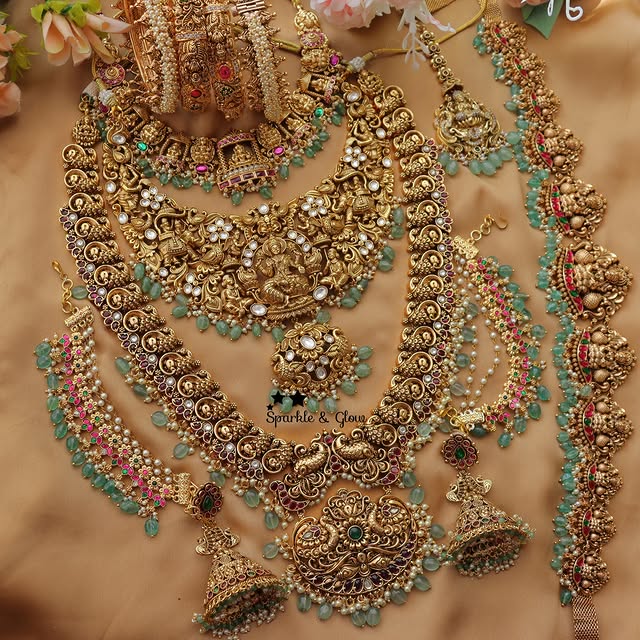 Grand Lakshmi Peacock carved guttapusalu bridal set