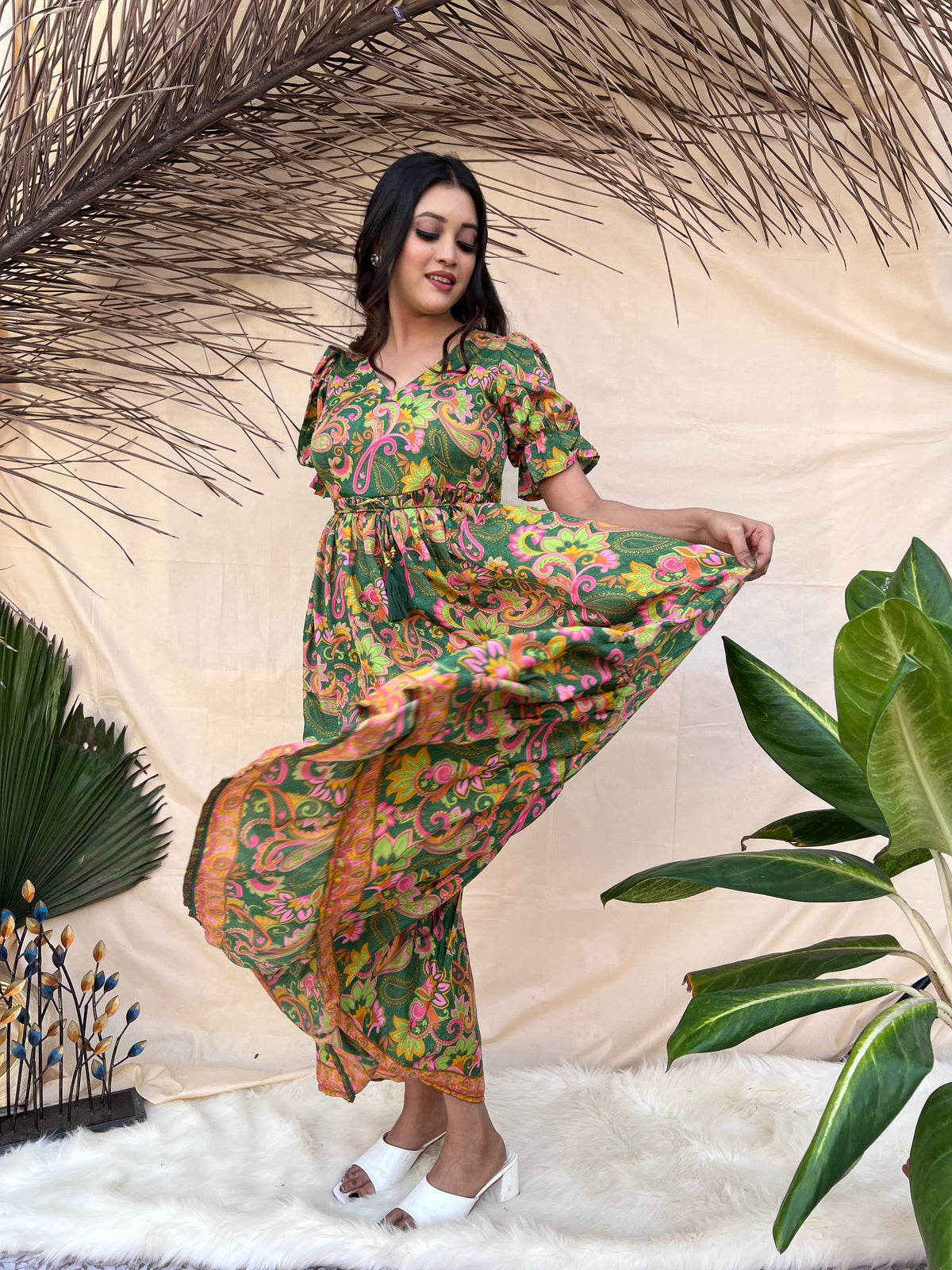 Dark Green Boho Maxi Dress