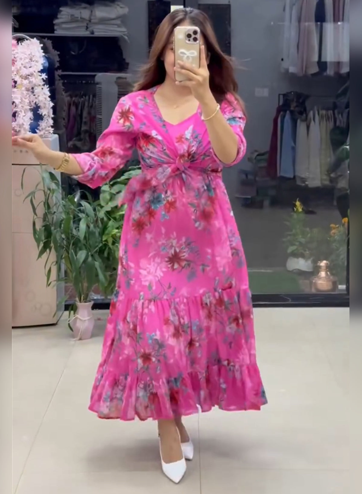 PAJJI-Flared Tiered Georgette Gown with Jacket