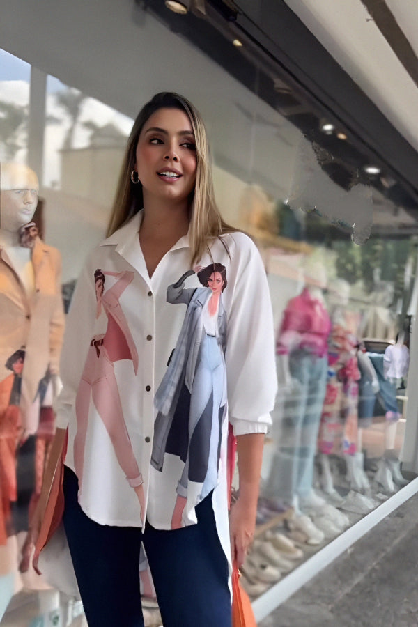 Fashion Graphic Print Button-Down Shirt